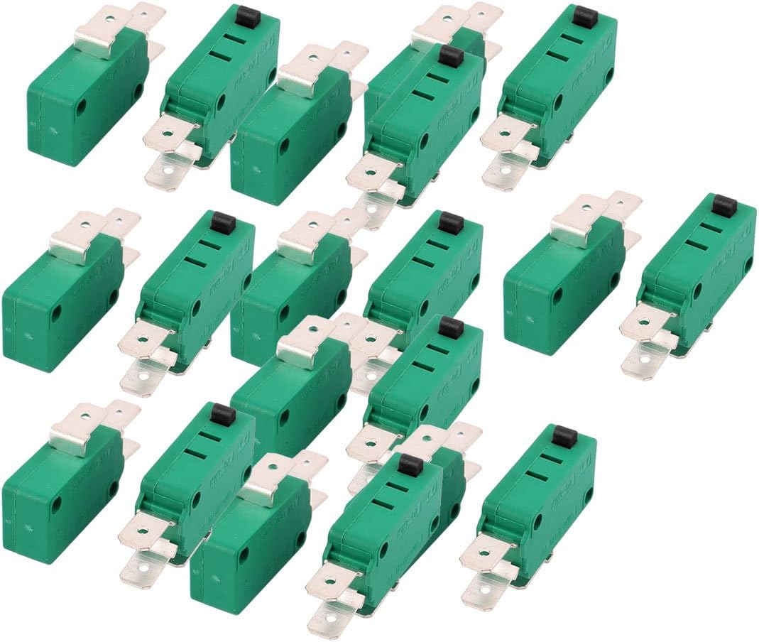 sourcingmap 20 Pcs KW3-0Z Short Hinge Roller Lever SPDT Momentary Micro Switch 16A 125/250V AC, Green