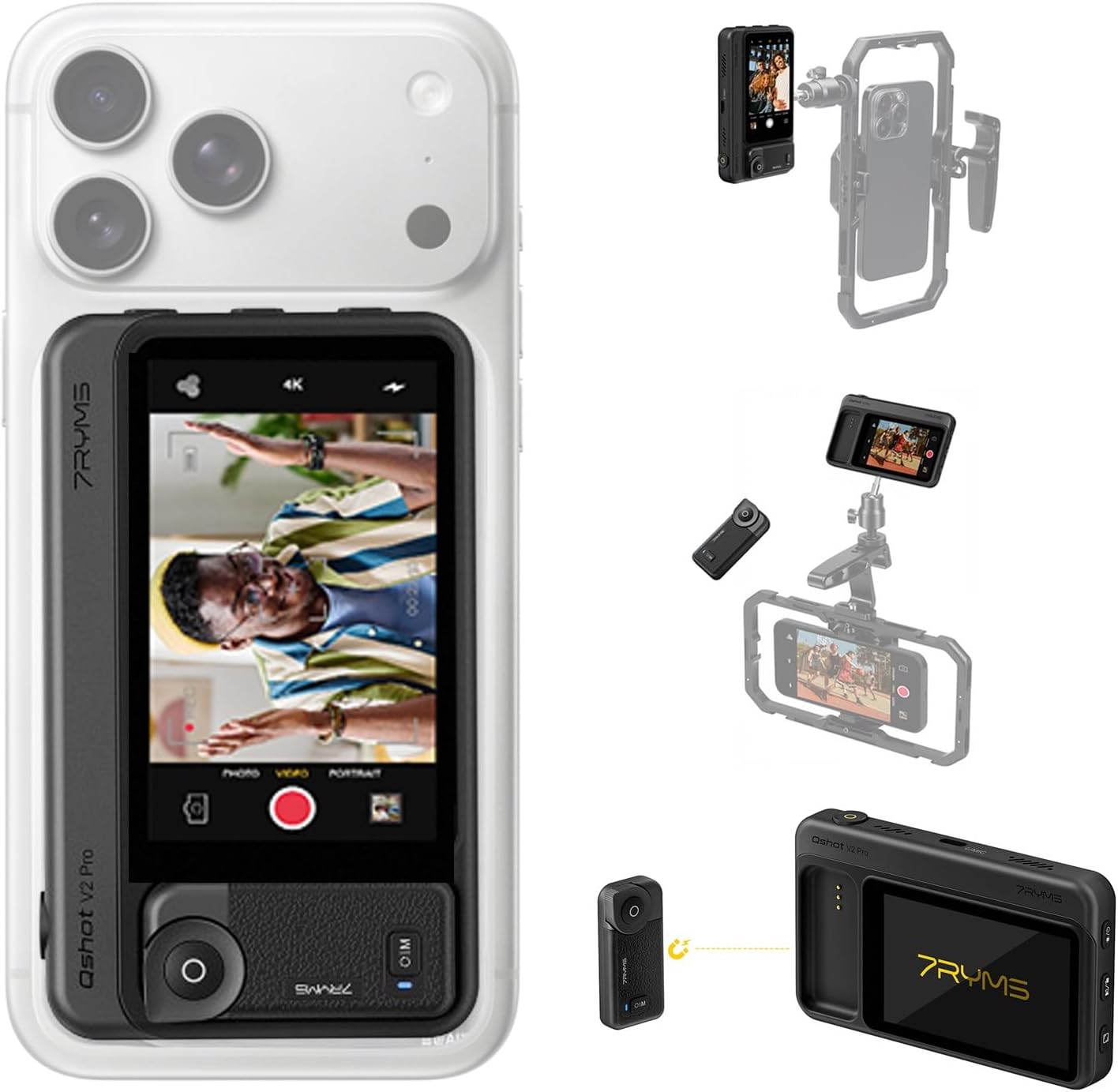 7RYMS Qshot V2 Pro 3.1‘ Selfie Monitor Screen for iPhone & Android -Wired/Wireless Modes,4K/60fps Output, 2.4G/5G Dual-Band, 50m Range,450nit Display,Remote Control,for Vlog & Live Streaming-Black