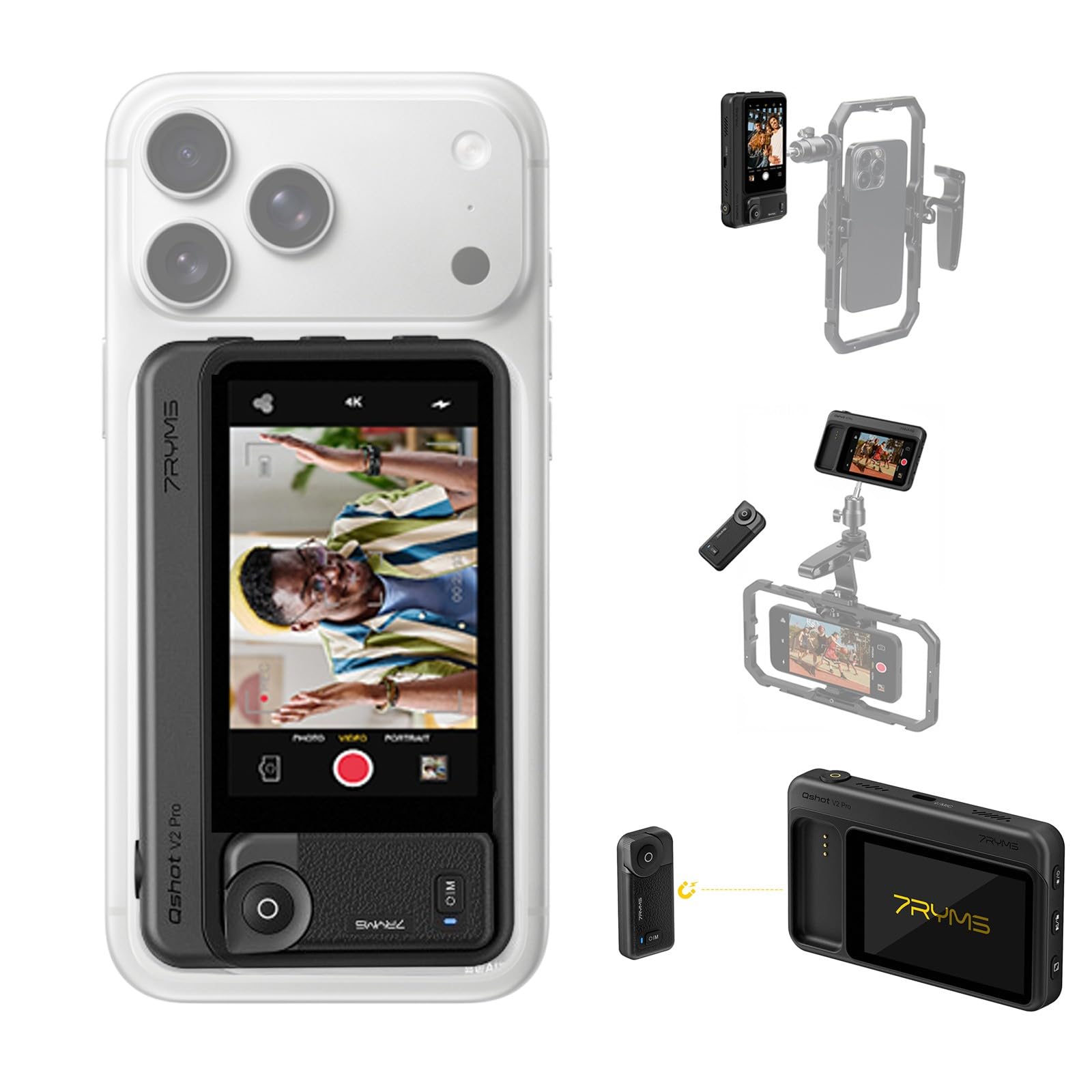 7RYMS Qshot V2 Pro Écran de Surveillance Selfie 3,1" pour iPhone et Android - Modes Filaire/sans Fil, sortie 4K/60ips, Double Bande 2,4 GHz/5 GHz, Idéal pour les Vlogs et le Streaming en Direct - Noir | Modes Filaire/sans Fil,sortie 4K/60ips, Double Bande