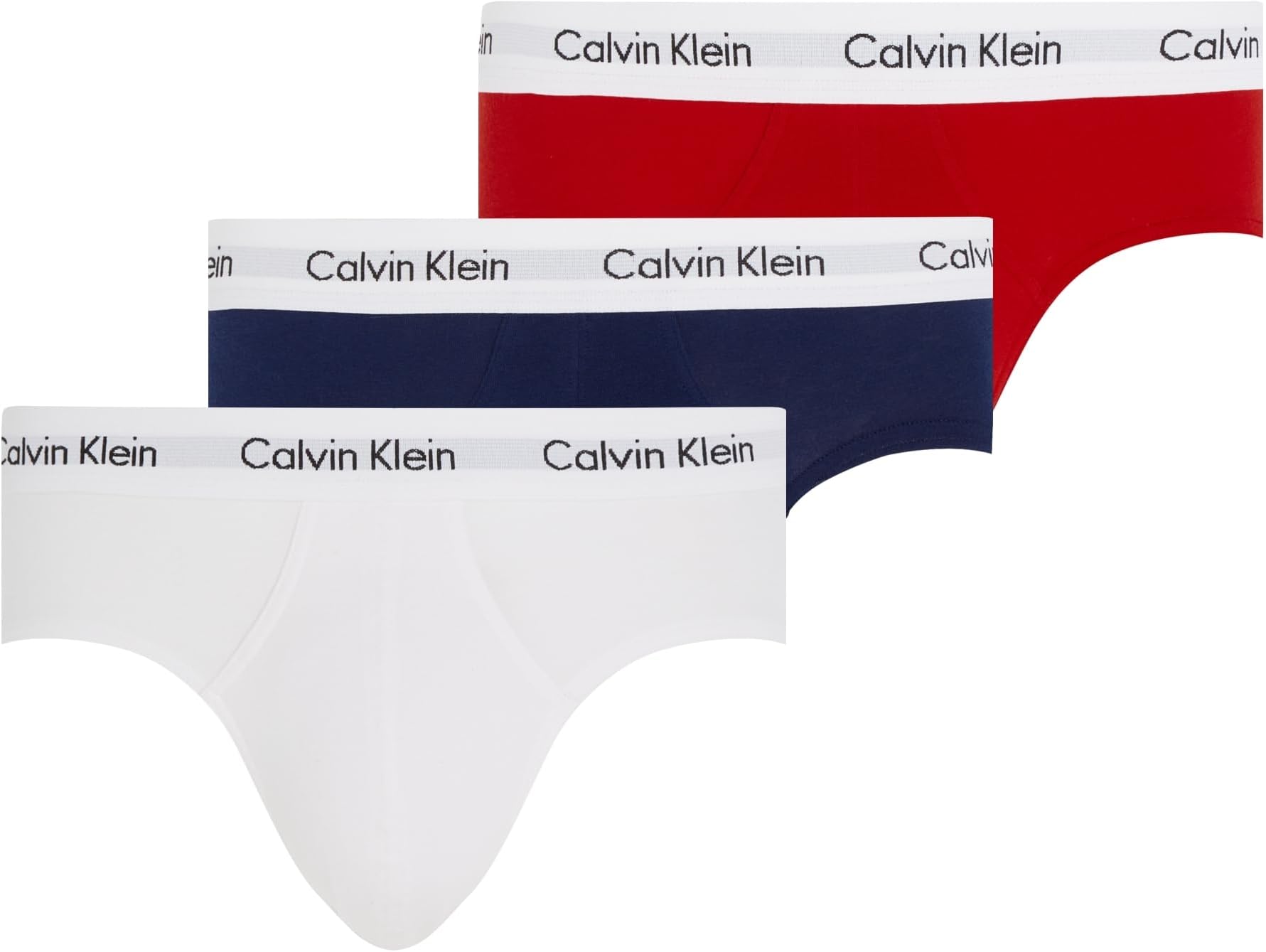 Calvin Klein Cotton Stretch 3 Pack Brief, Black with Red/Green/Navy