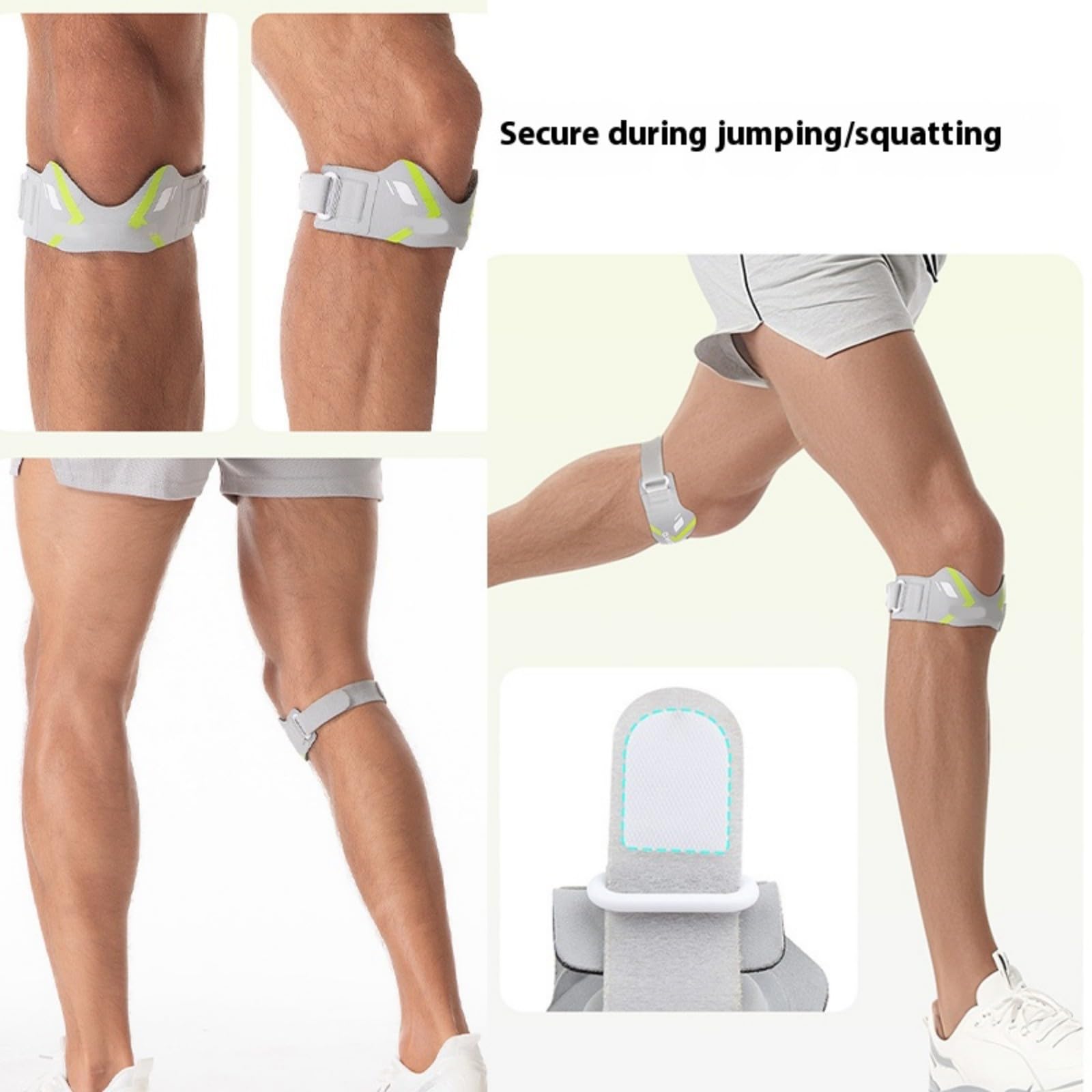 Genouillère invisible confortable avec sangle stabilisatrice, compression réglable