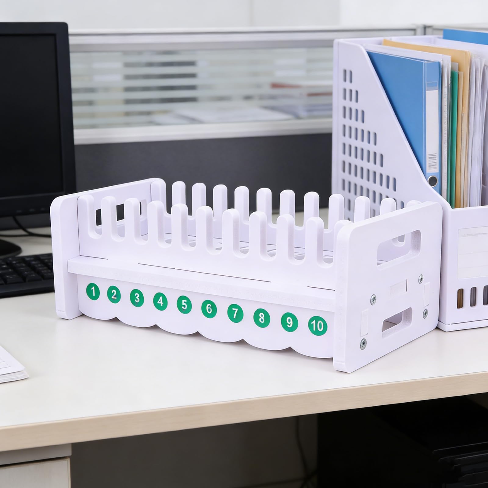 GALPADA Supporto Telefono da Scrivania in Legno Bianco Scomparti, Design Moderno, Facile da Montare per Studi e Uffici Professionali