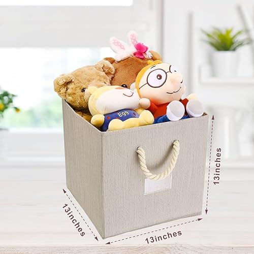 Miniatura 2 de Juego de cajas de almacenamiento de tela de 13 x 13 x 13 pulgadas con asa para organización del hogar y la oficina