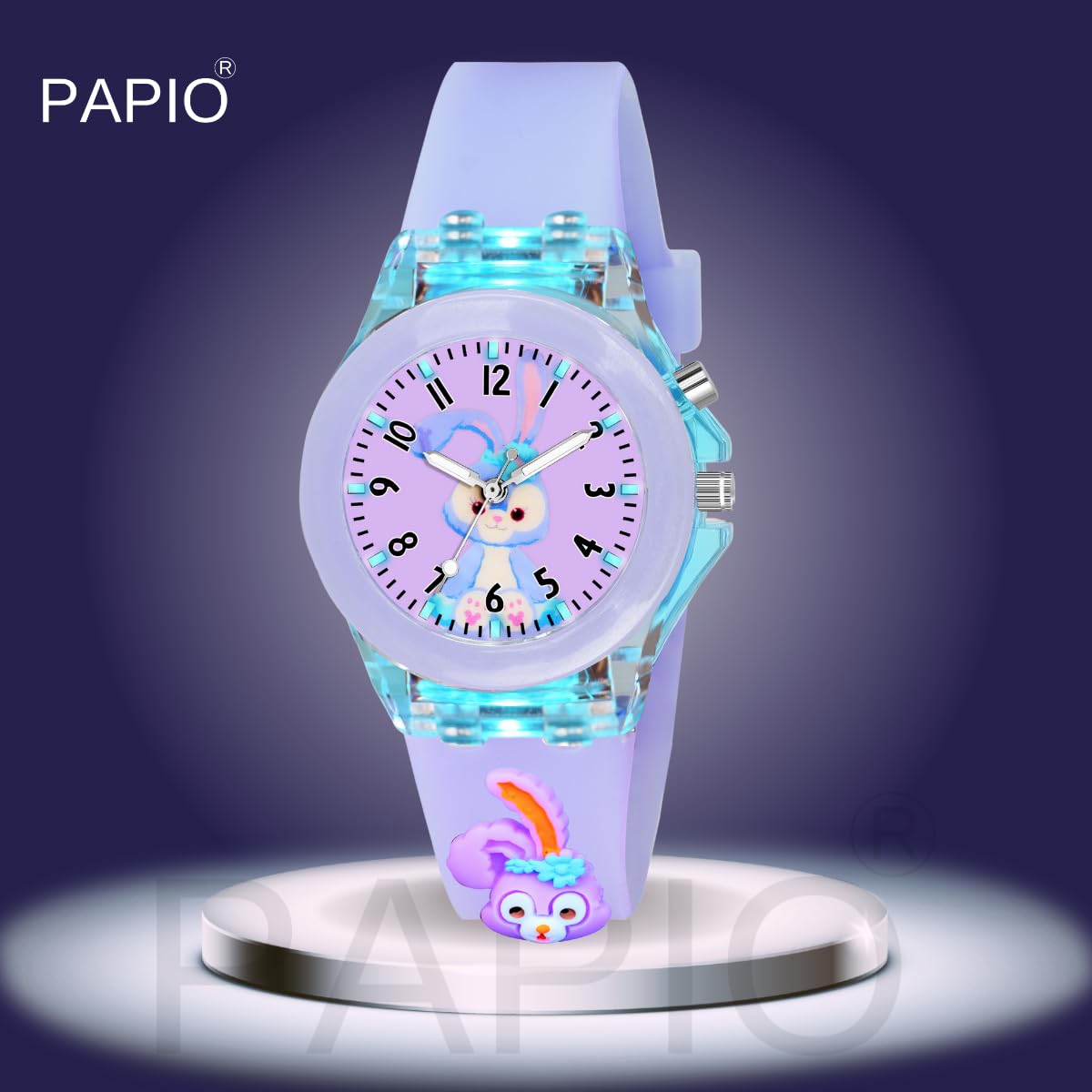 PAPIO® Purple Color Silicone Band Cute Cartoon Design Multi-Function 7 Color Light Analog Wrist Watch for Kids, Children, Boys, and Girls KD-032 4