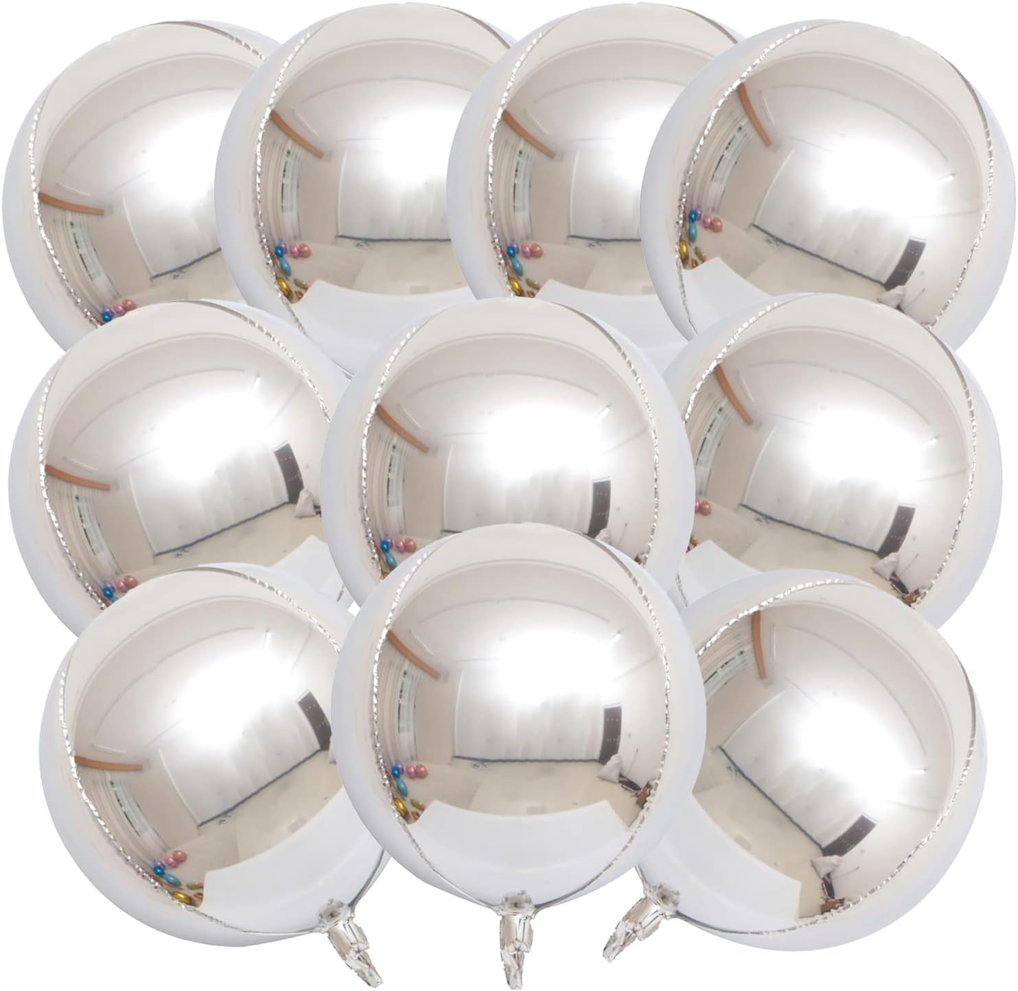 KALOR 10 Pcs 22 Inch Silver Mylar Balloons, Large 4D Giant Round Foil Balloon Big Mirror Metallic Balloons for Birthday Party Baby Shower Gender Reveal Supplies