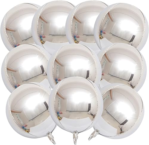 KALOR 10 globos de Mylar plateados de 22 pulgadas, globo grande de aluminio redondo gigante 4D, globos metálicos de espejo grande para fiesta de