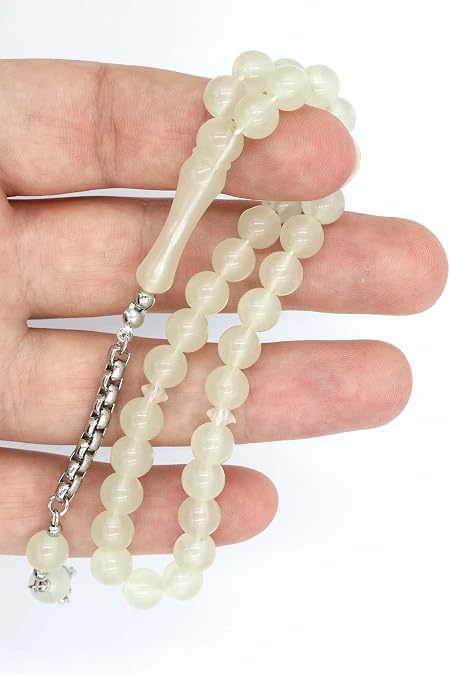 Küre Kesim Fosforlu Kedi Gözü Toz Kehribar Erkek Tesbih – Karanlıkta Parlayan Renk Değiştiren Hediyelik