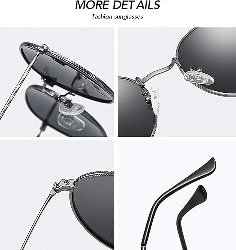 Miniatura 6 de Gleyemor Lentes de sol redondos polarizados clásicos para mujeres y hombres, con marco de metal moderno