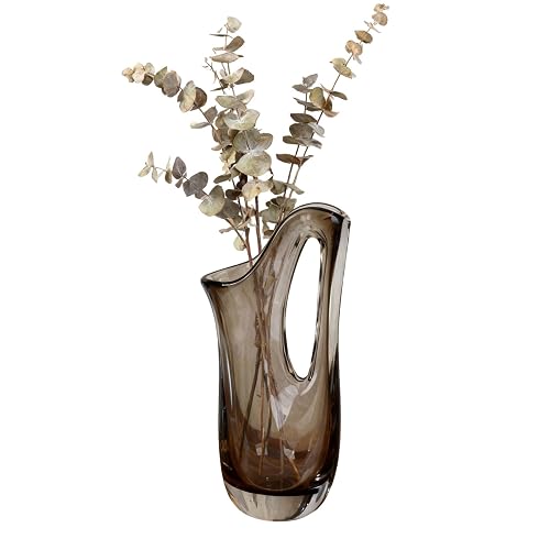 Brown Glass Vase for Flowers - 12.6" Hand Blown Wide