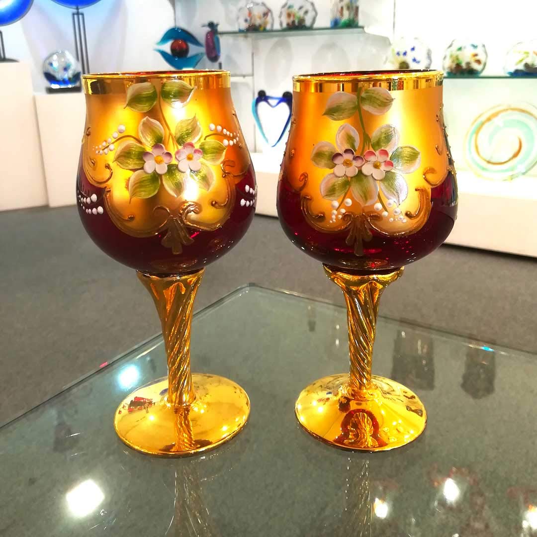 Verrres à Vin Murano En Verre Filé Main, Pièces Uniques Multicolores - Occasion