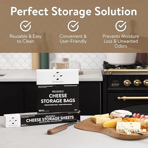 Miniatura 3 de Formaticum - Juego de 10 bolsas reutilizables para almacenamiento de queso  Tamaño 5" x 11"  Bolsa de almacenamiento de queso de grado profesional