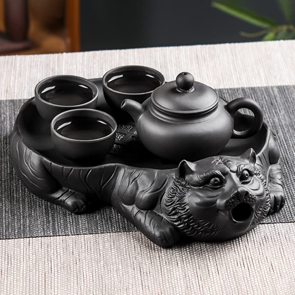 Bandeja Japonesa para Servir té, Mini Bandeja de Arena Morada China con Drenaje para Almacenamiento de Agua, para el hogar y la Oficina (Negra, 26,4 x 15 x 6 cm)