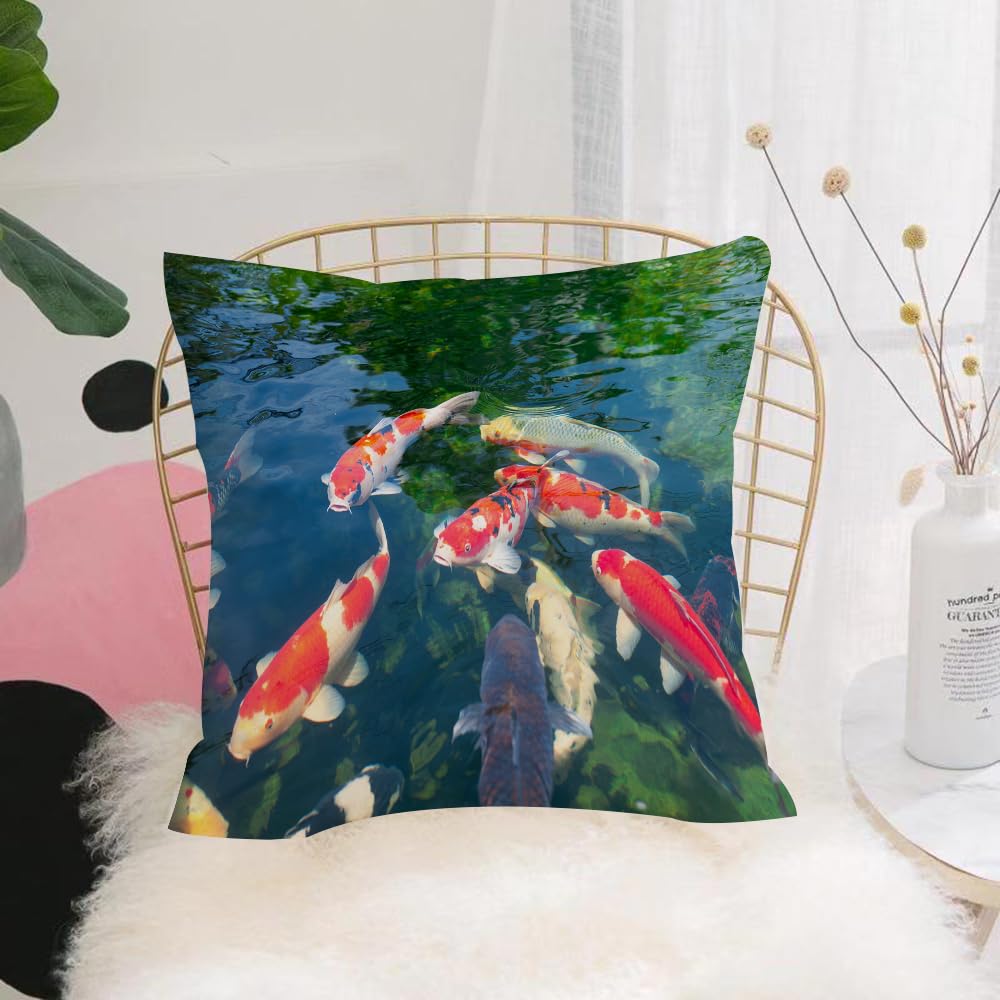 HYOSXW Cushion Cover,Throw Pillow Case Home Decorative for Living Room Bedroom Sofa Chair 16X16 Inch,Colorful Aquatic Carp Koi Wildlife Wildlife Park Asia-Asia,Pillowcase 40X40cm