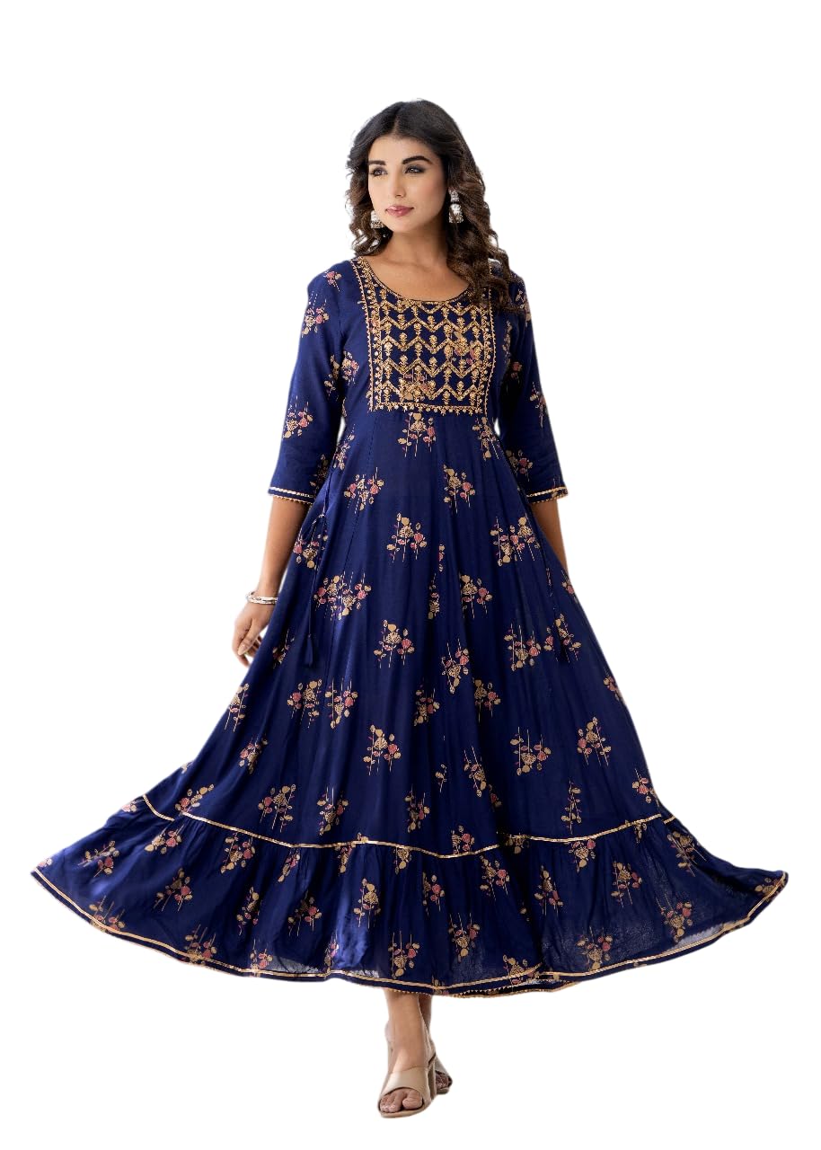 Embroidered Anarkali Gown, Floral Print, 3/4 Sleeves, Floor Length, Ethnic Wear