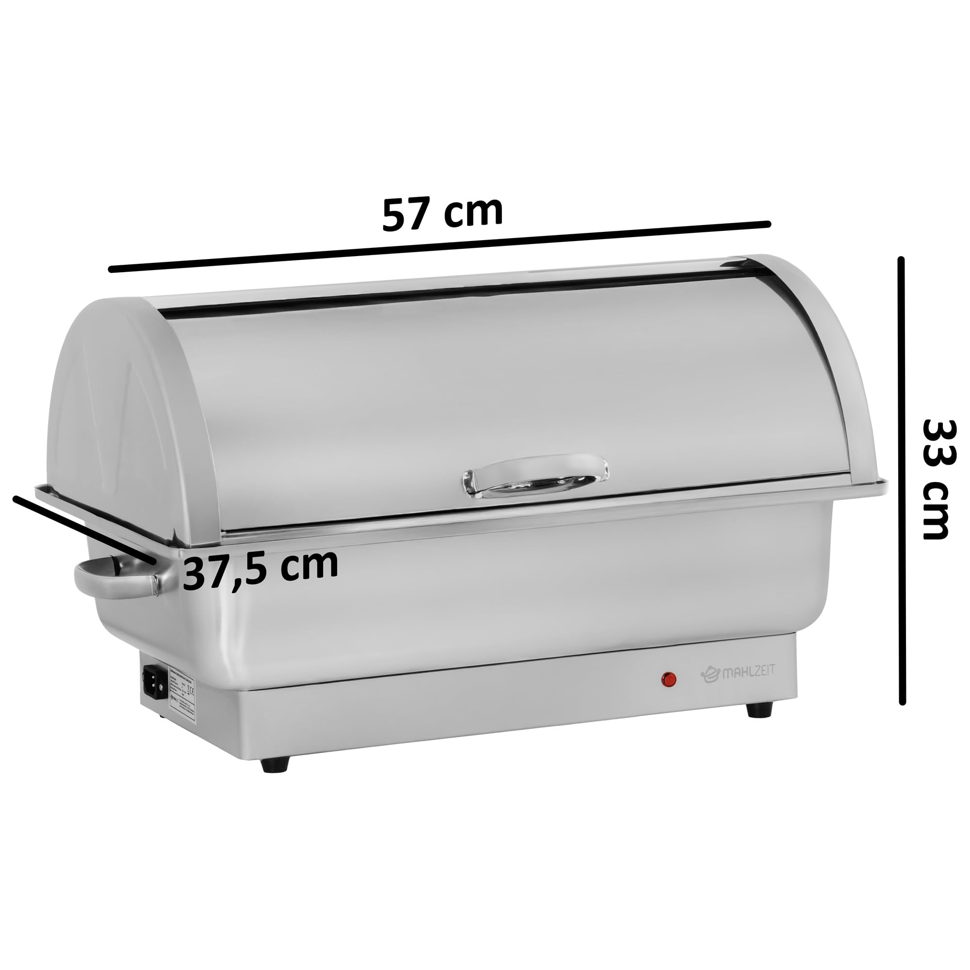 Mahlzeit elektrischer Edelstahl Chafing Dish mit GN 1/1 | 9 Liter | bis 80°C | Speisenwärmer mit Rolltop, Buffetwärmer | Warmhaltebehälter Essen, Wärmebecken elektrisch für Buffet und Catering