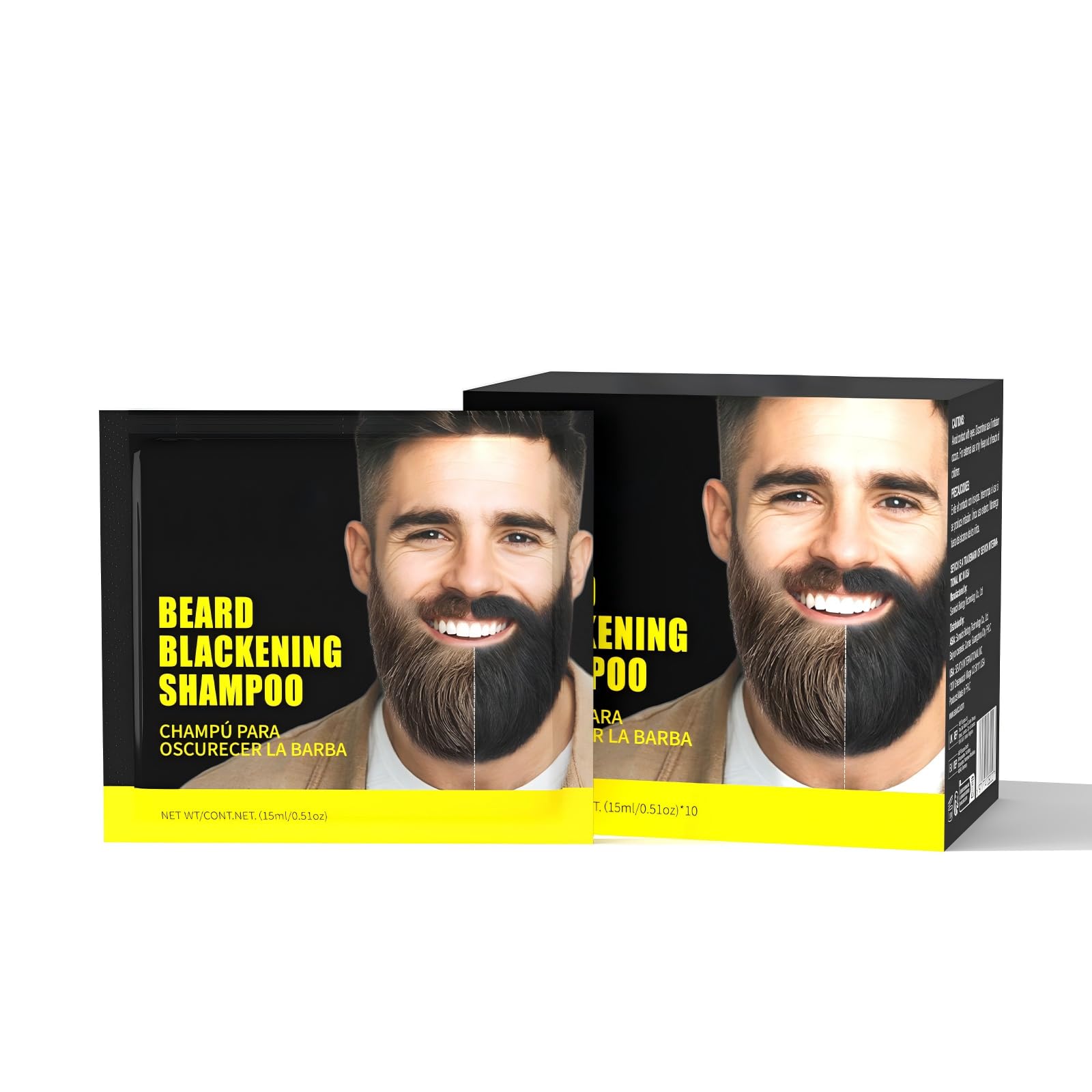 Gowwim Beard Dye Shampoo for Men, Natural Plant Extracts Blackening Beard Color Skin-Friendly 10x15ml Travel Packs