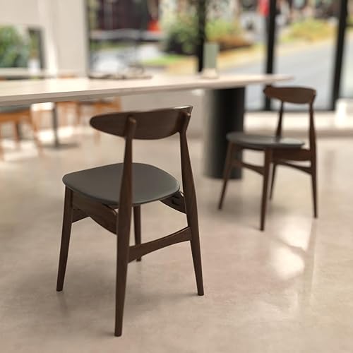 Miniatura 2 de Fohfurniture Juego de 2 sillas de comedor para restaurante, sillas de cocina modernas, sillas de madera maciza de roble con respaldo curvado y cojín