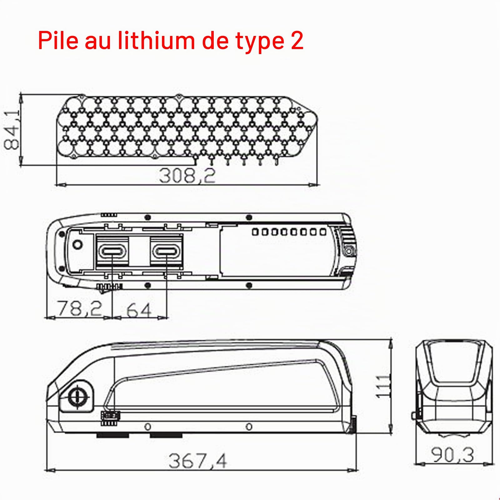 Batterie Velo électrique, 48V 13Ah Batterie Lithium ION avec Port USB/Chargeur/Serrure Antivol, pour Kit de Conversion de Moteur de vélo de Montagne/vélo électrique