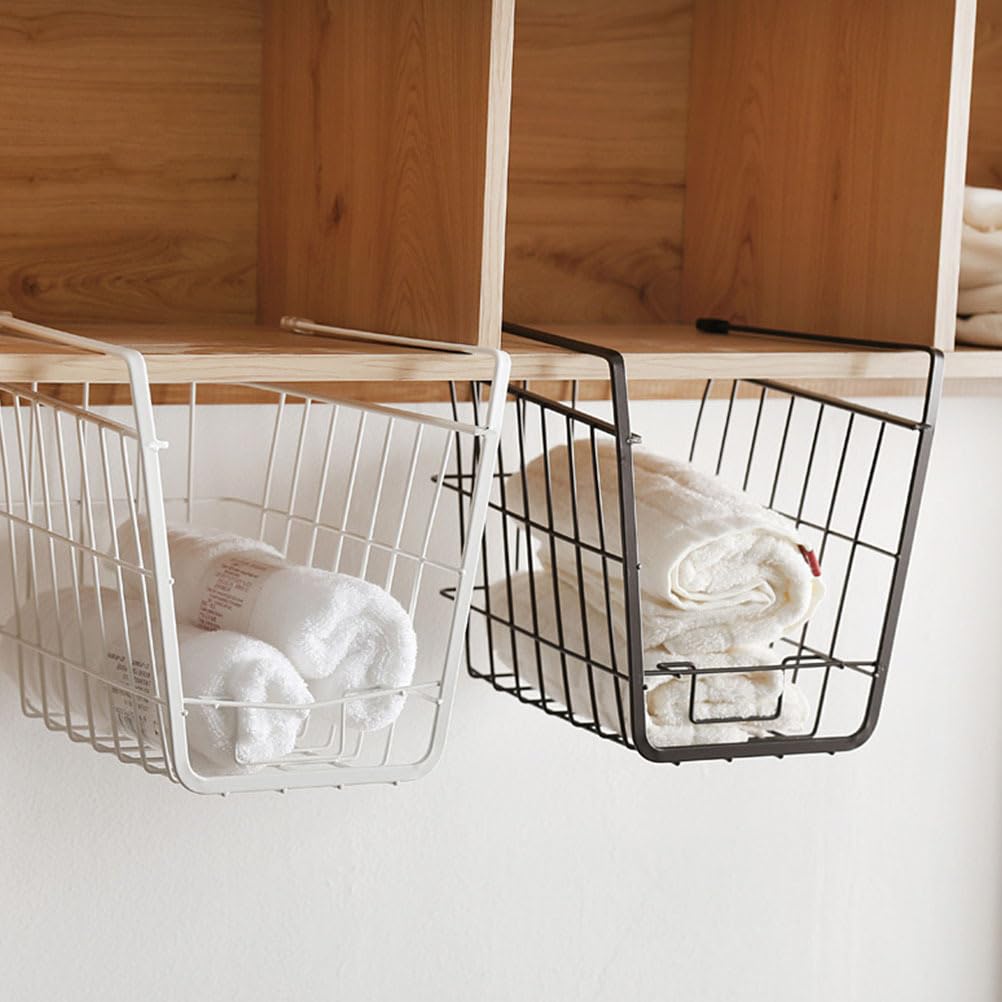 BESTonZON 1 cesta colgante de almacenamiento para pared, cesta de verduras, organización y almacenamiento debajo de estantes de alambre, cajones de armario, estante de almacenamiento, ajo, oficina,