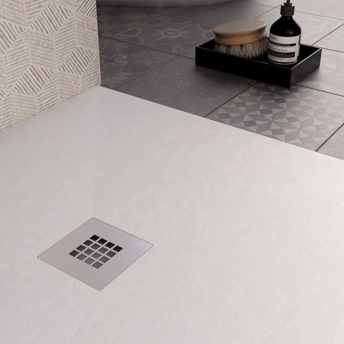 Luminosa ArredoBagno Piatto Doccia Marmoresina 70x140 - Effetto Pietra Antiscivolo con GELCOAT - Modello MARMOTEK Colore Bianco - Griglia in Acciaio e piletta Incluse