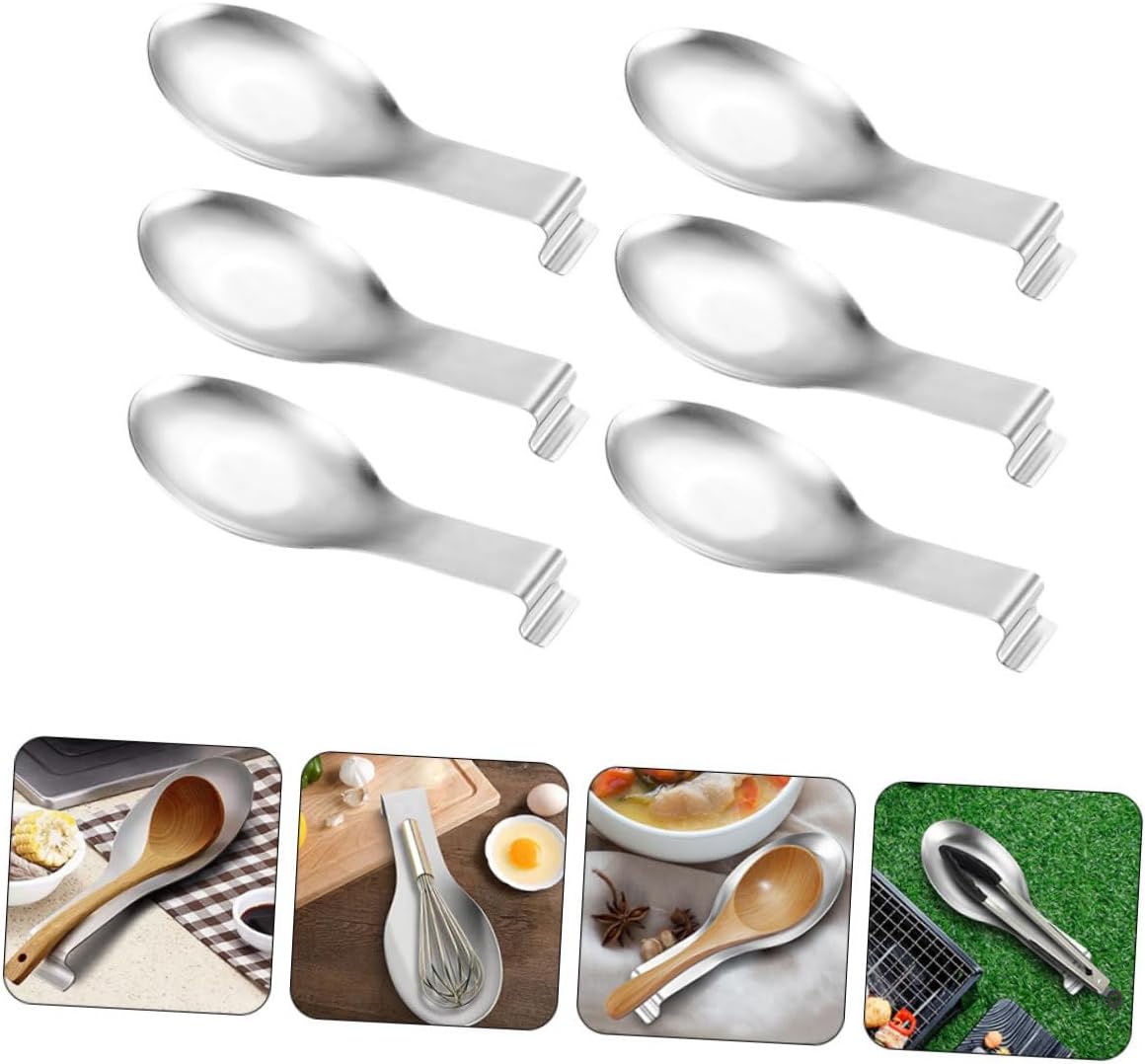6Pcs Stainless Steel Spoon Rest Utensil Holder for Pot Kitchen Countertop Cooking Tool Organizer for Spoons Ladles Spatulas Prevents Mess and Rolling
