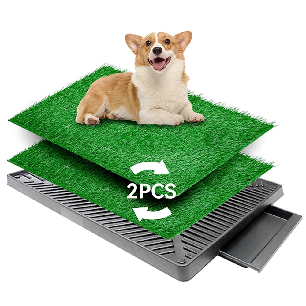 Indoor Dog Potty, Dog Grass Pad with Tray 25''x20'', Pet Potty Trainer System with Soft Turf Grass and Plastic Drawer, Pet Loo for Easy Cleanup
