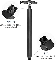 Vista 3 de NearMoon Brazo de ducha montado en el techo con brida, conexión universal 1/2 NPT brazo de ducha cuadrado recto para cabezal de ducha de lluvia