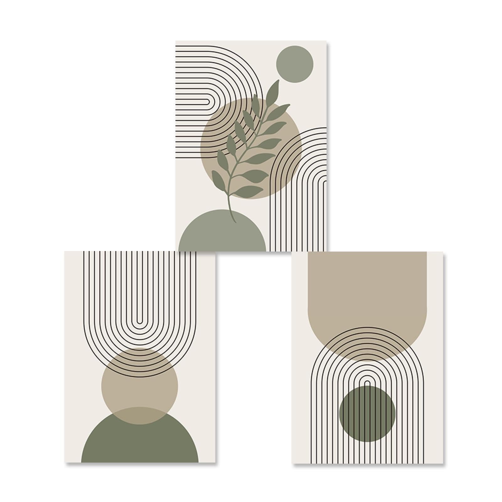 Dittelle Astratto Verde Salvia Botanico Poster Metà del Secolo Moderna Arte della Parete Pittura su Tela Stampe Immagini Soggiorno Decor 50x70 cm-3 Pezzi Senza Cornice