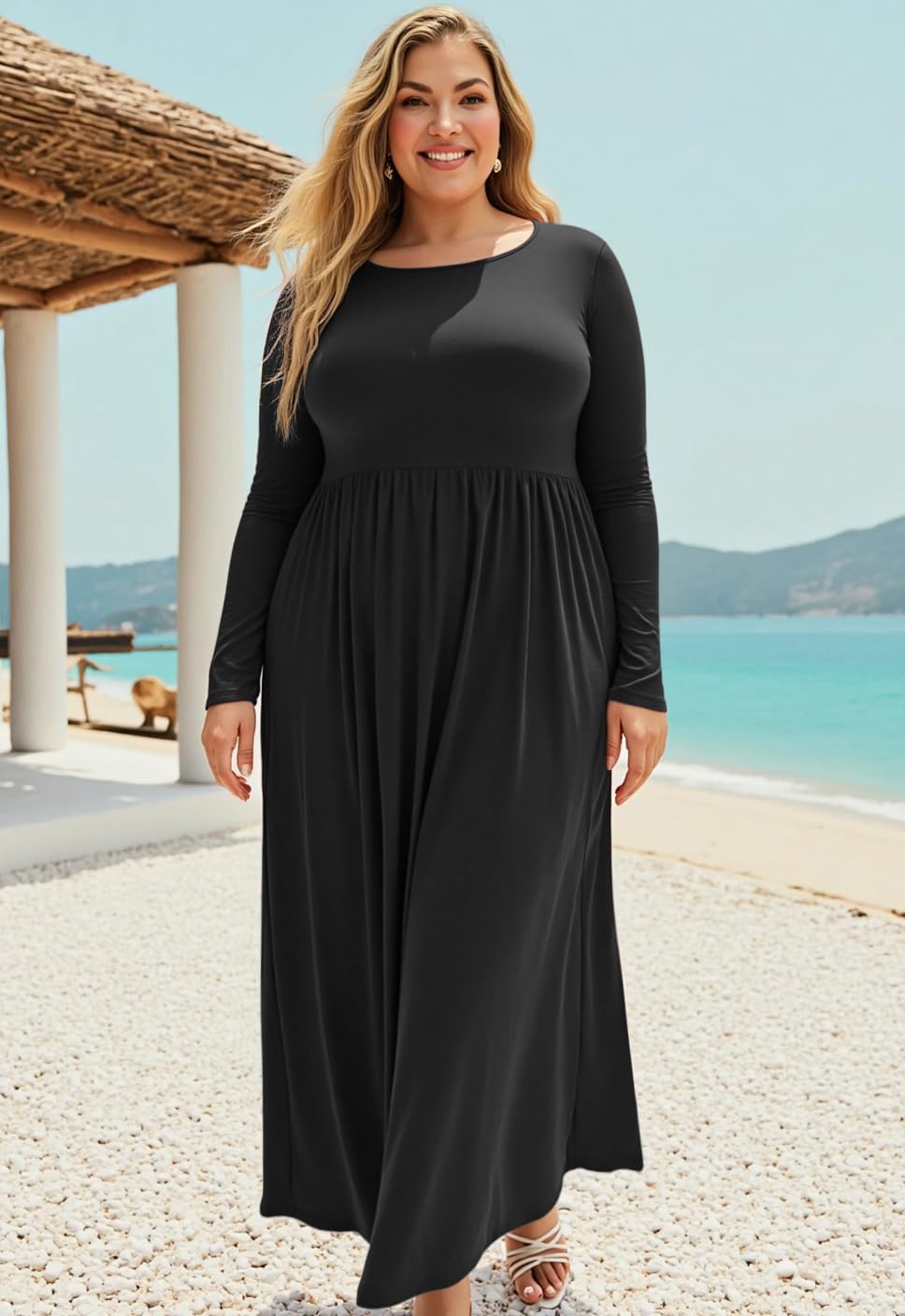 Nemidor Plus Size Maxi Dress for Curvy Women Fall Casual Loose Long Sleeve Dresses with Pocket 14-26 - Image 5