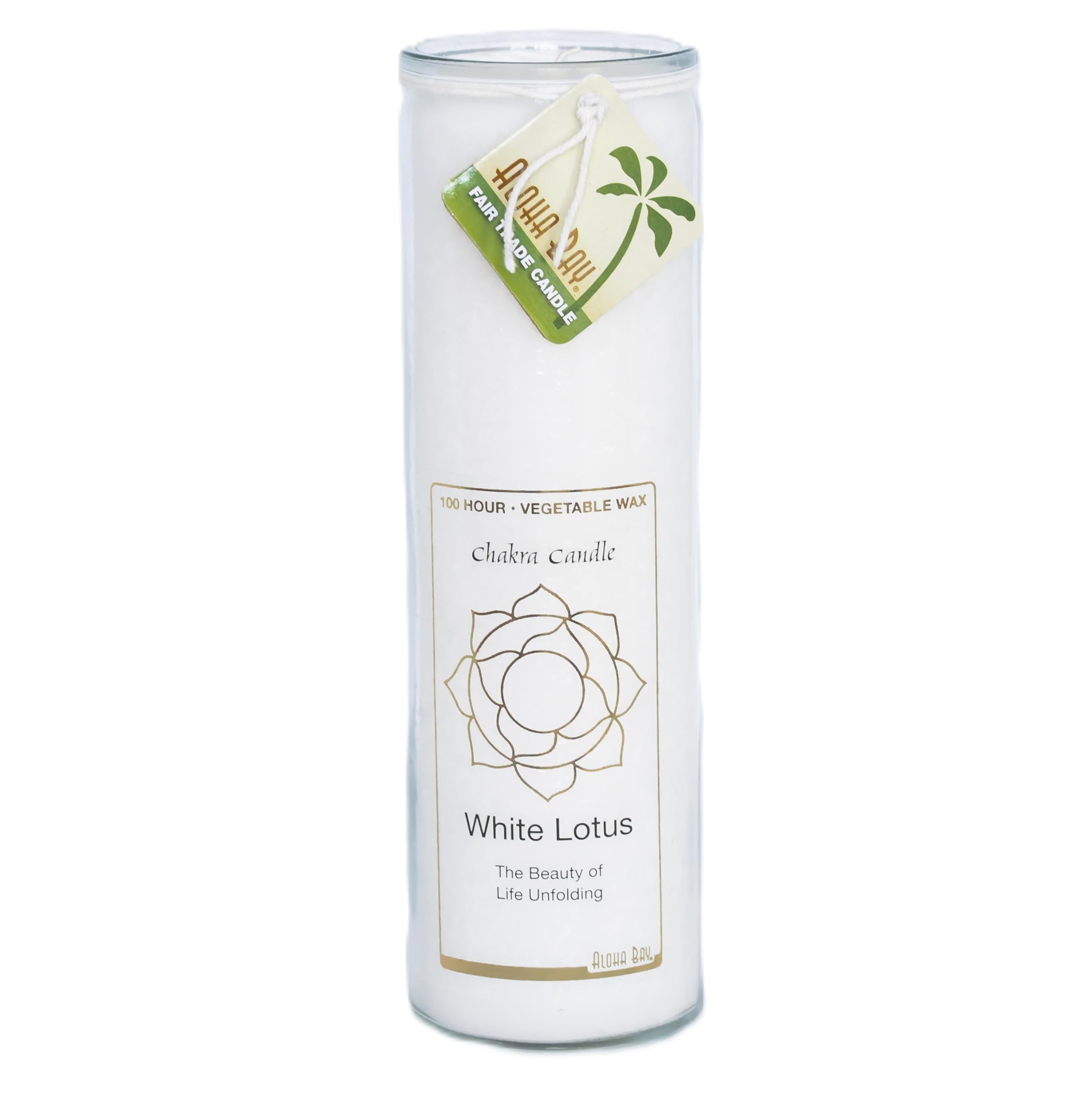 Hand Made Chakra Jar Candle Lotus White | Unscented | 16 Oz | 8 Inches Tall | 100 Hours Burn | Vegetable Wax | Aloha Bay | Fair Trade Guaranteed