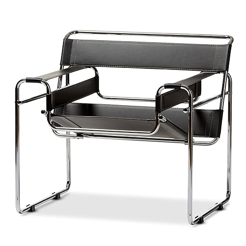 Baxton Studio Wassily Style Mid Centry Modern Accent Chair,Steel Frame