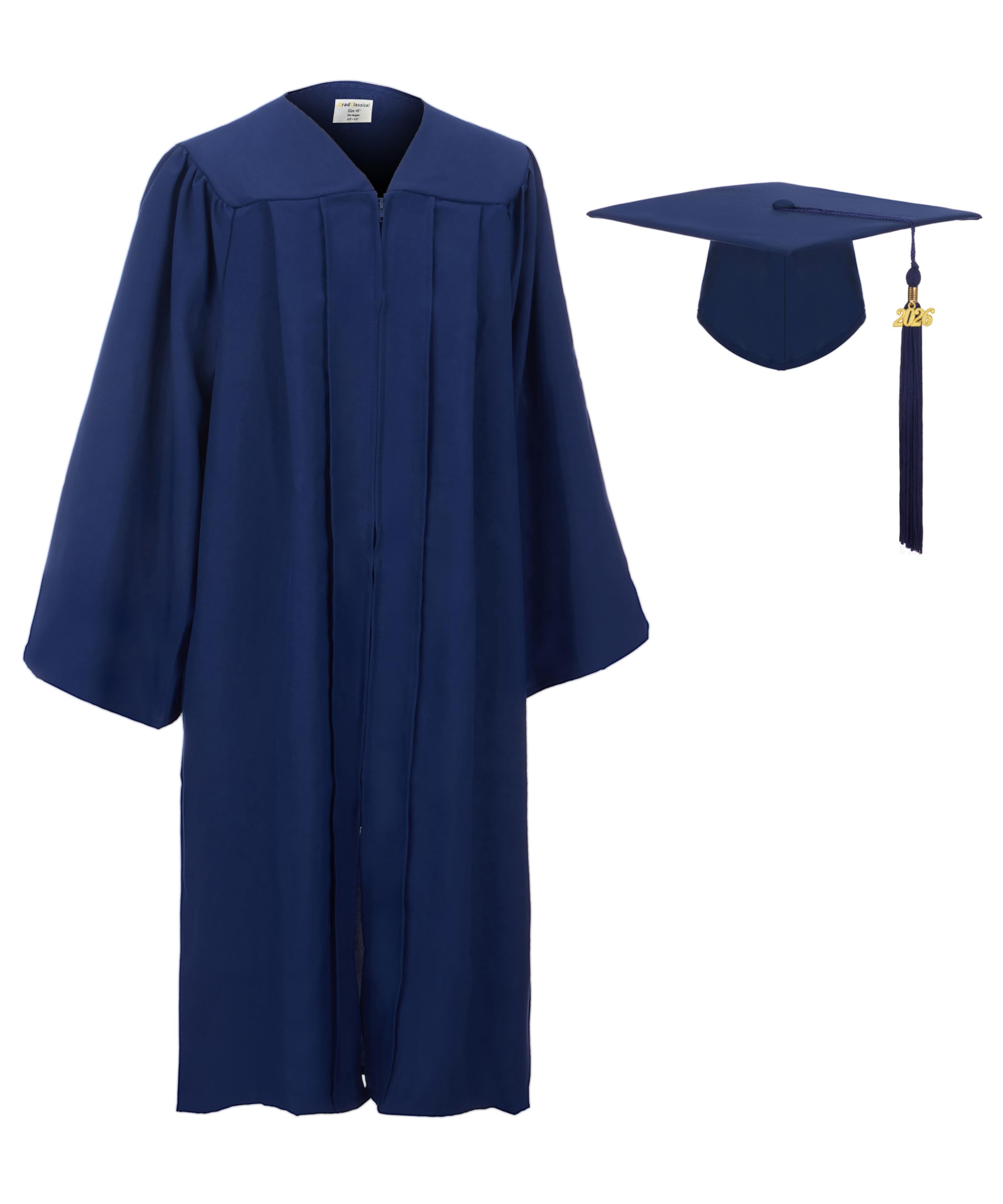GradClassical Unisex Matte Graduation Gown Cap Tassel Set 2026 for High School, College, University and Bachelor (Navy 51"(5'6"-5'8"))