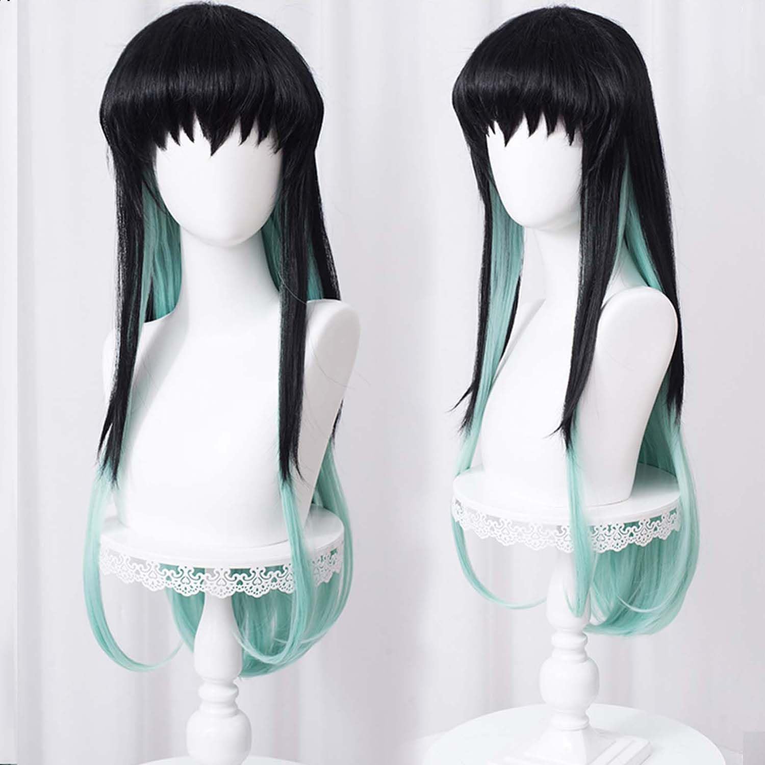 Parrucche Cosplay Parrucca Anime per Donne Capelli lunghi neri con gradiente blu per Halloween, carnevale, feste in costume con cuffia per parrucca