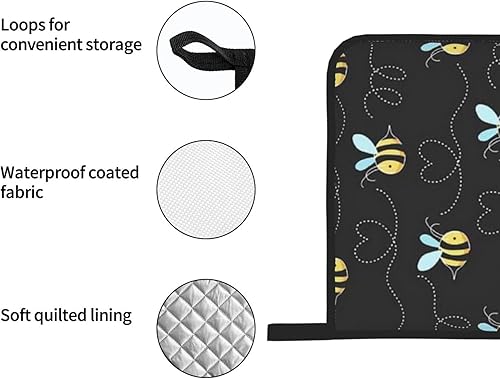 Miniatura 5 de Juego de 4 manoplas de horno y soportes para ollas, abejorros, guantes de horno de cocina de alta resistencia al calor, guantes de horno de 500