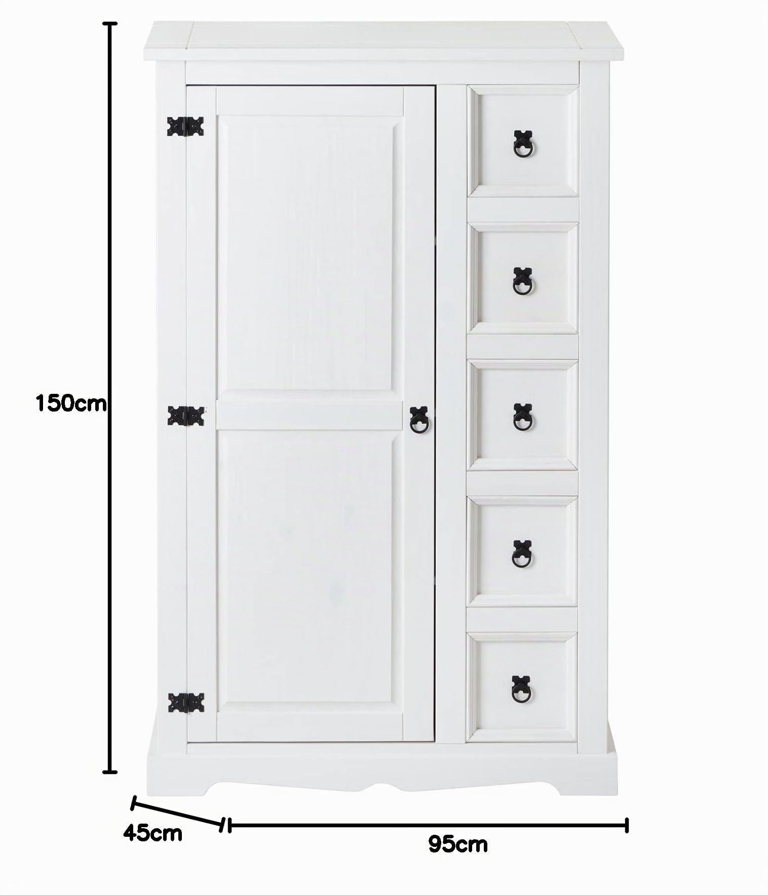IDIMEX Buffet Salle à Manger apothicaire Tequila L 95 cm en Bois Massif Blanc avec 1 Porte battante et 5 tiroirs spacieux, Style Mexicain, Meuble de Rangement, Structure Robuste et Finition élégante