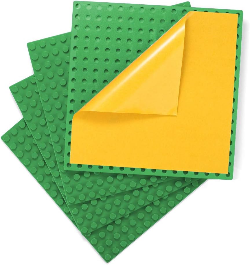 Self-Adhesive Baseplates Compatible with DUPLO, Peel-and-Stick Baseplate for DIY Play Table or Wall - 4 Pack (10" x 10") (Green)