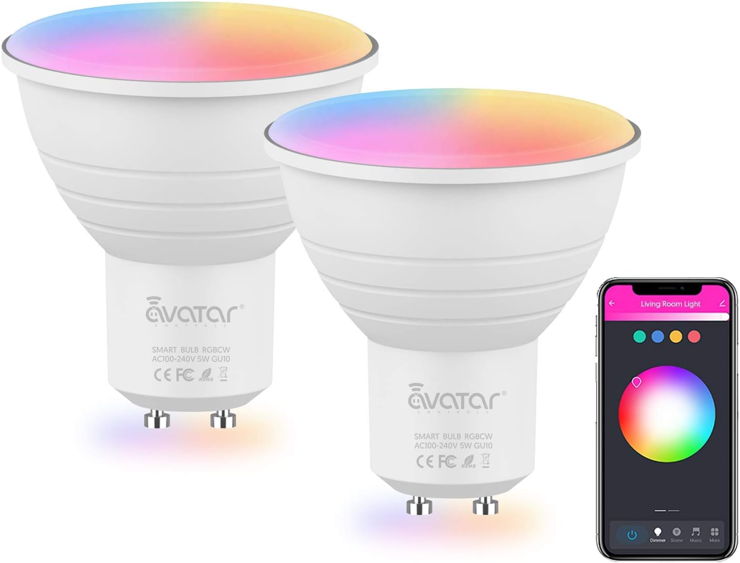 Avatar Controls GU10 Smart Bulb, Alexa gu10 LED Bulbs Cool Warm White