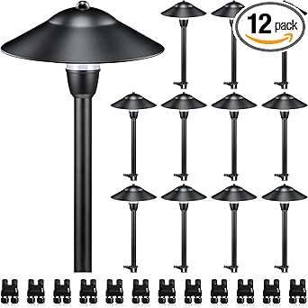 SUNVIE LED Low Voltage Landscape Lights 3W Cast-Aluminum Pathway Lights Low Voltage 12-24V Waterproof Landscape Path Lights 3000K Landscape Lighting for Yard Garden Walkway ETL Listed Cord, 12 Pack