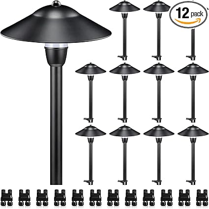 SUNVIE LED Low Voltage Landscape Lights 3W Cast-Aluminum Pathway Lights Low Voltage 12-24V Waterproof Landscape Path Lights 3000K Landscape Lighting for Yard Garden Walkway ETL Listed Cord, 12 Pack