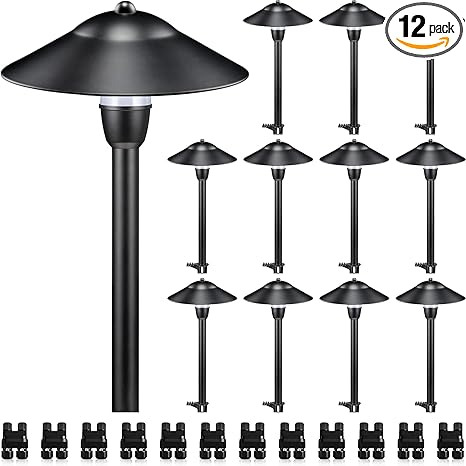 SUNVIE LED Low Voltage Landscape Lights 3W Cast-Aluminum Pathway Lights Low Voltage 12-24V Waterproof Landscape Path Lights 3000K Landscape Lighting for Yard Garden Walkway ETL Listed Cord, 12 Pack