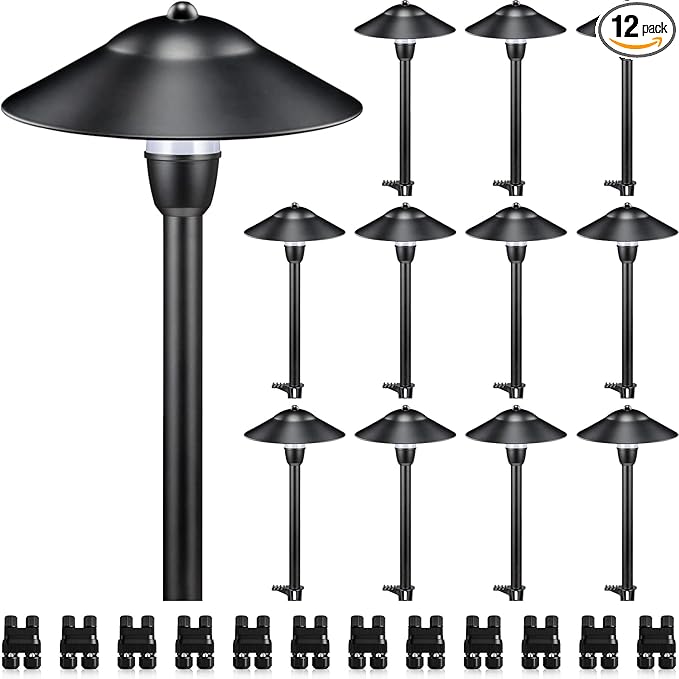 SUNVIE LED Low Voltage Landscape Lights 3W Cast-Aluminum Pathway Lights Low Voltage 12-24V Waterproof Landscape Path Lights 3000K Landscape Lighting for Yard Garden Walkway ETL Listed Cord, 12 Pack