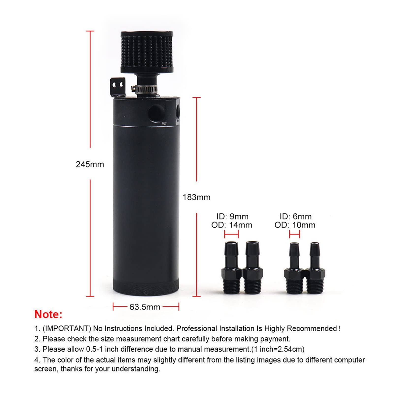 CAREG Uniwersalny 3/8" NPT. Billet Aluminium BAffed 2-Port Catch Call Can z silnikiem oddechowym Mini Oil Separator