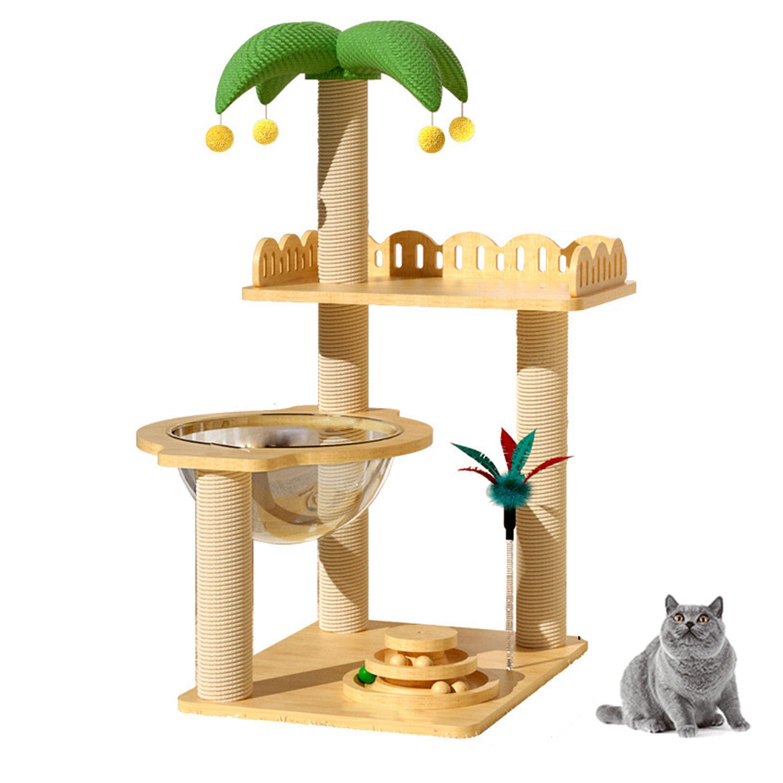 Arbre à chat mignon en cocotier avec griffoir en sisal et petit perchoir pour chat d'intérieur