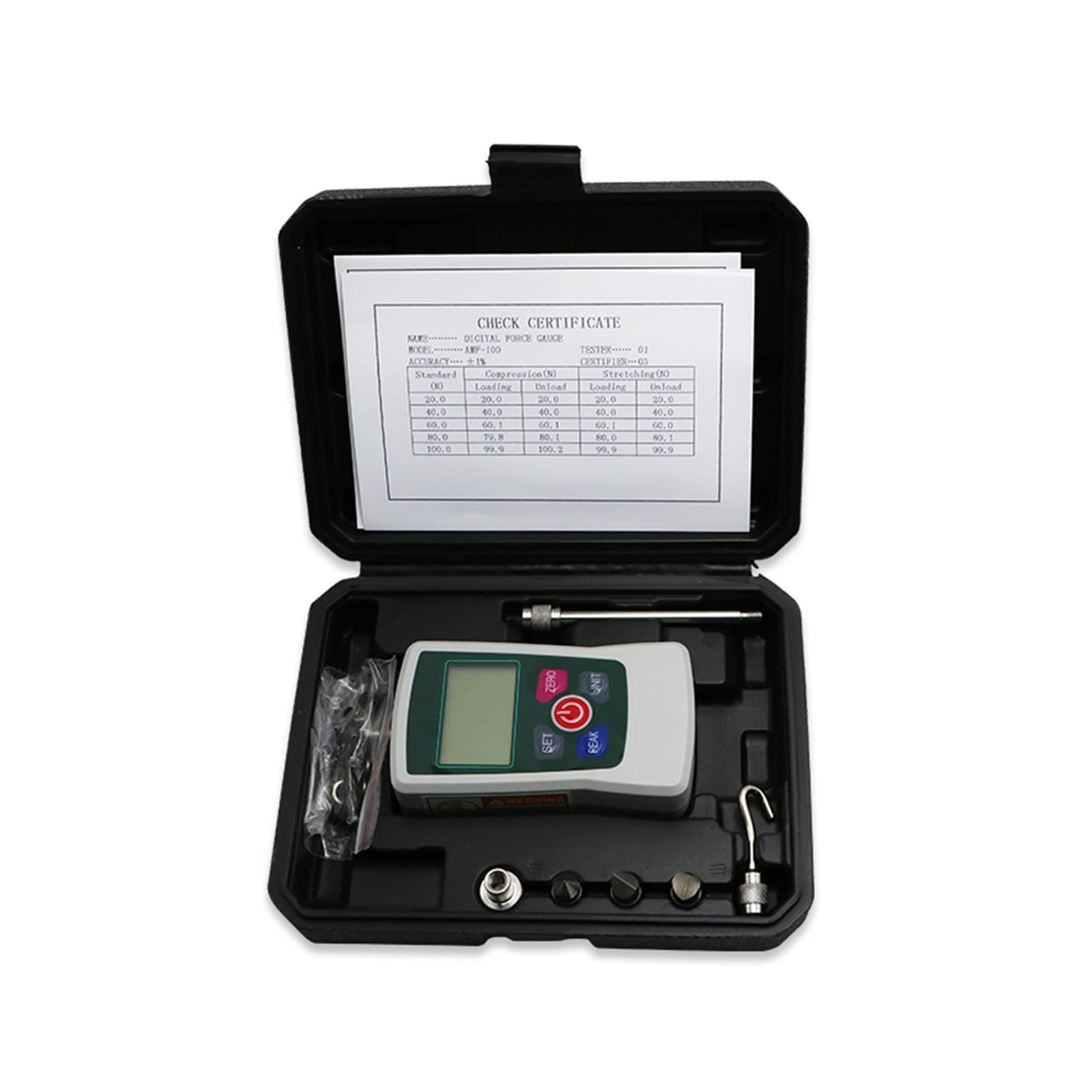 Dinamómetro Digital con retroiluminación, medidor de Fuerza de Empuje y tracción electrónico, dinamómetro Digital portátil, comprobador de Fuerza de tracción N/kg/LB/oz (200 N)