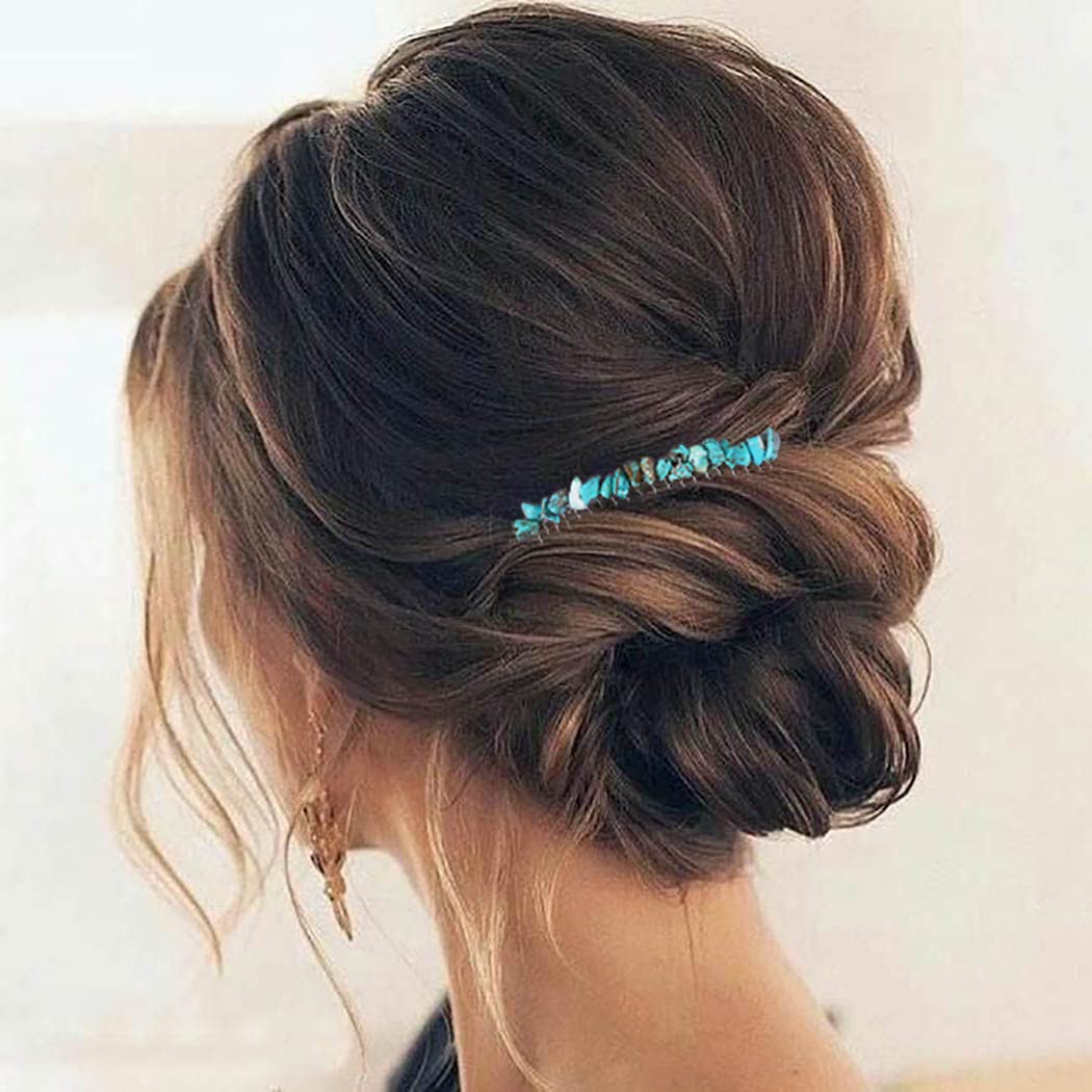 JONKY Turquoise Hair Comb Crystal Hair Pieces Bridal Hair Accessories for Women(Turquoise,Transparent,Purple)