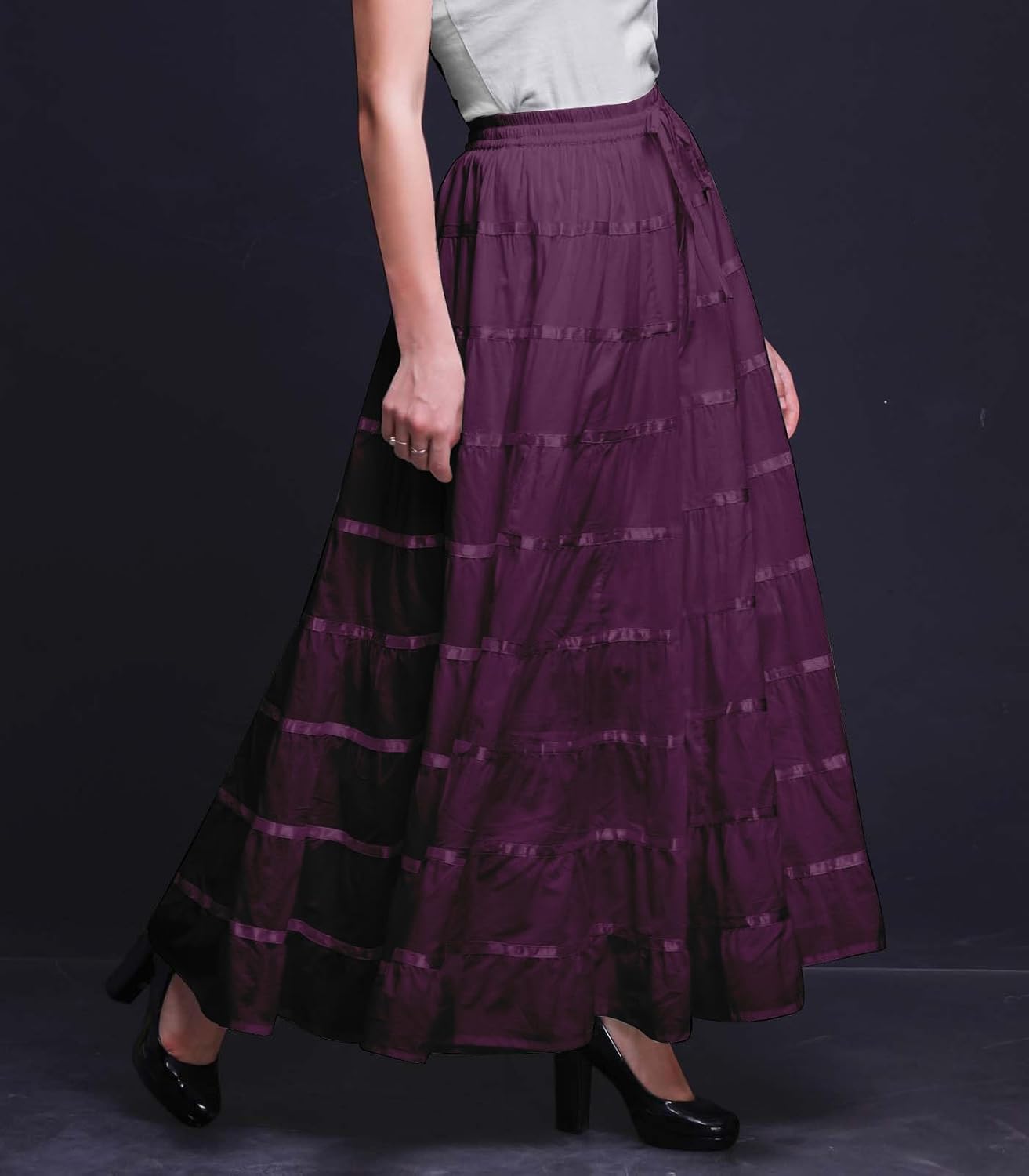 Solid Long Maxi Cotton Beach Wear Skirt for Women Elastic Waist Skirt Summer Wear