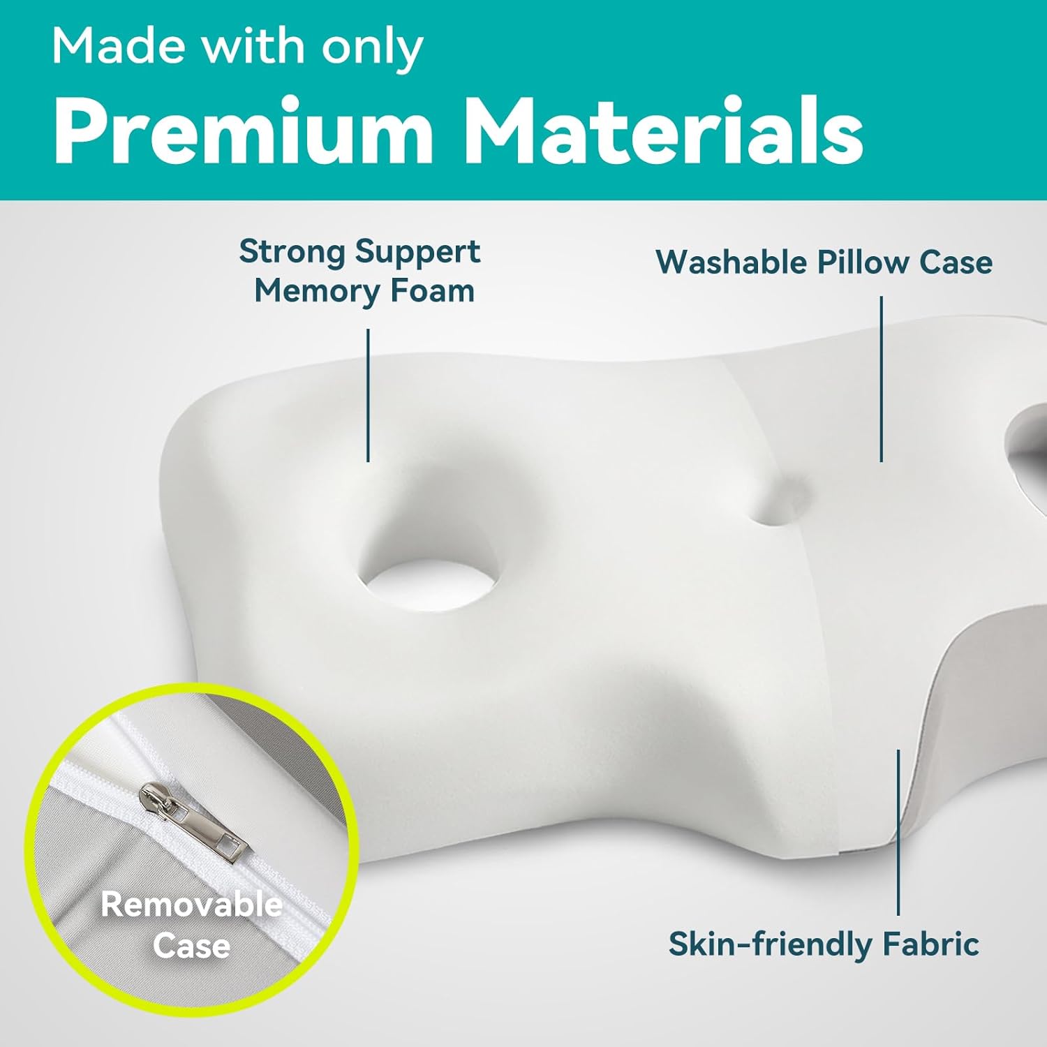 Cervical Neck Pillow, Memory Foam Pillows with Neck Support, Ear Piercing Pillow, Orthopedic Bed Pillow for Earplugs&Headphones, White Gray - Image 6