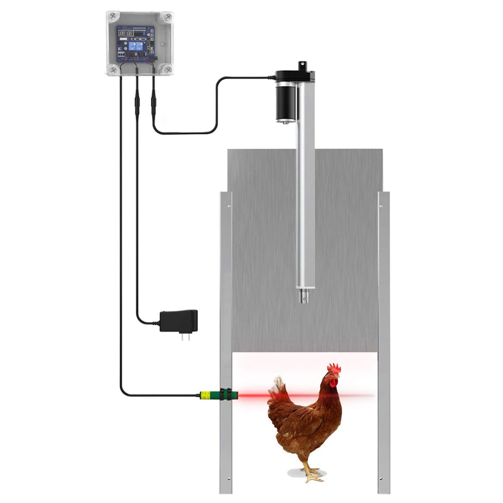 Apriporta Per Pollaio,Kit Di Apertura Automatica Per Porta Con Cursore 30x32cm Porta Per La Sicurezza Dei Polli (Timer)