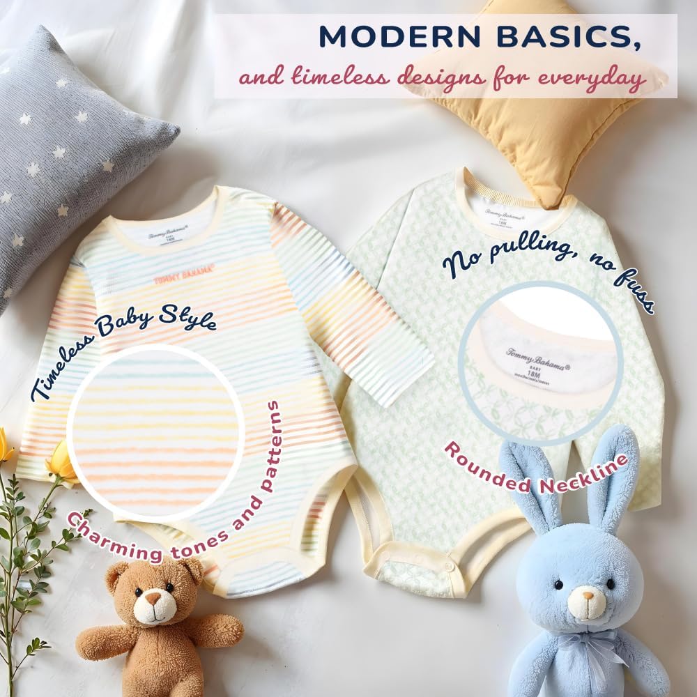 Tommy Bahama Baby 5-Piece Onesie Set - 100% Cotton Long Sleeve Bodysuit 5-Pack for Infant Boys and Girls - Image 2