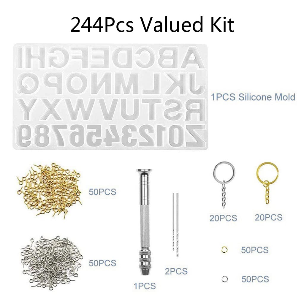 Set di 244 stampi per portachiavi in resina con numeri in silicone per portachiavi artigianali numero civico gioielli ciondolo portachiavi kit di stampi in silicone per colata in resina epossidica per